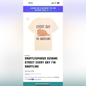 NWT PopFunk Everyday I’m Snuffling T-shirt size large